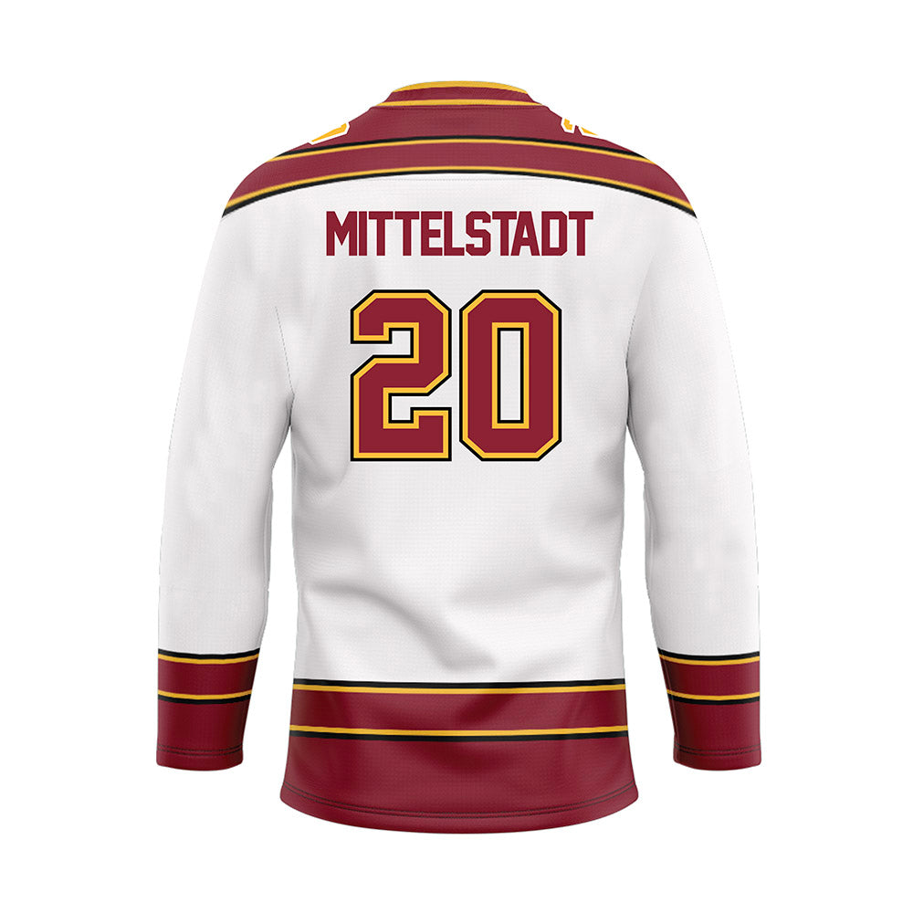 Minnesota - NCAA Men's Ice Hockey : Luke Mittelstadt - White Hockey Jersey-1