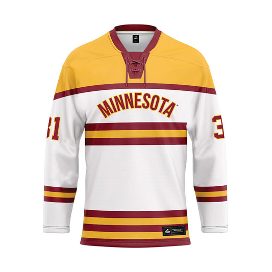 Minnesota - NCAA Men's Ice Hockey : Luca Di Pasquo - White Hockey Jersey-0