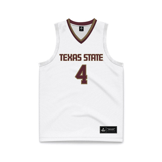 Texas State - NCAA Men's Basketball : Mark Drone - White Basketball Jersey