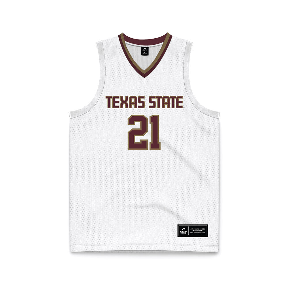 Texas State - NCAA Men's Basketball : Deke Thompson - White Basketball Jersey-0