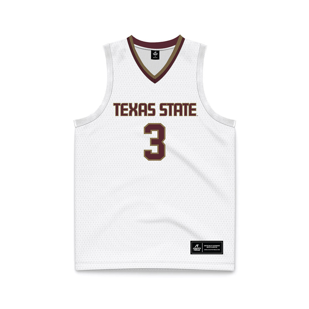 Texas State - NCAA Men's Basketball : Robert Fields - White Basketball Jersey-0