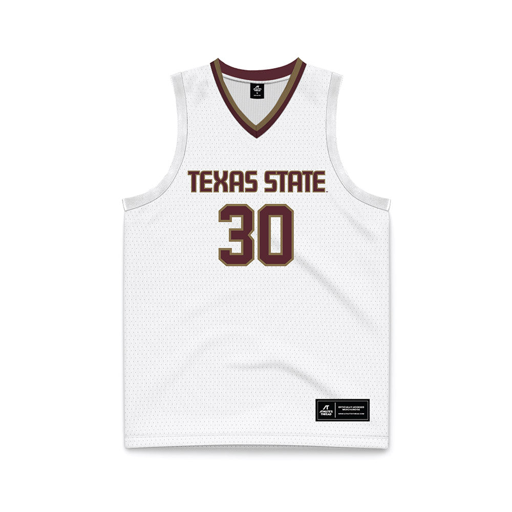 Texas State - NCAA Men's Basketball : Christian Turner - White Basketball Jersey-0