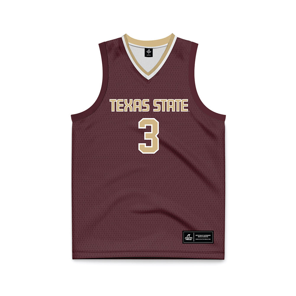 Texas State - NCAA Men's Basketball : Robert Fields - Maroon Basketball Jersey-0