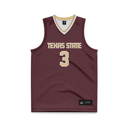 Texas State - NCAA Men's Basketball : Robert Fields - Maroon Basketball Jersey-0