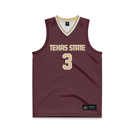 Texas State - NCAA Men's Basketball : Robert Fields - Maroon Basketball Jersey-0
