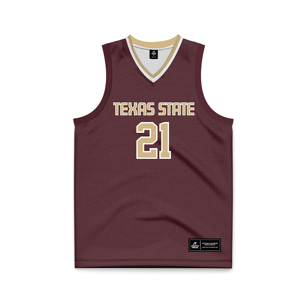 Texas State - NCAA Men's Basketball : Deke Thompson - Maroon Basketball Jersey-0