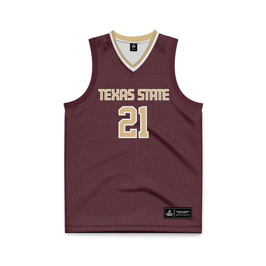 Texas State - NCAA Men's Basketball : Deke Thompson - Maroon Basketball Jersey-0