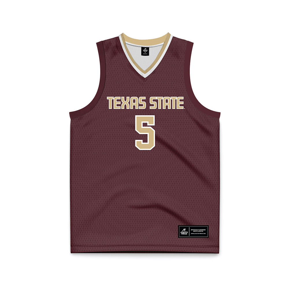 Texas State - NCAA Men's Basketball : Bessanty Saragba - Maroon Basketball Jersey-0