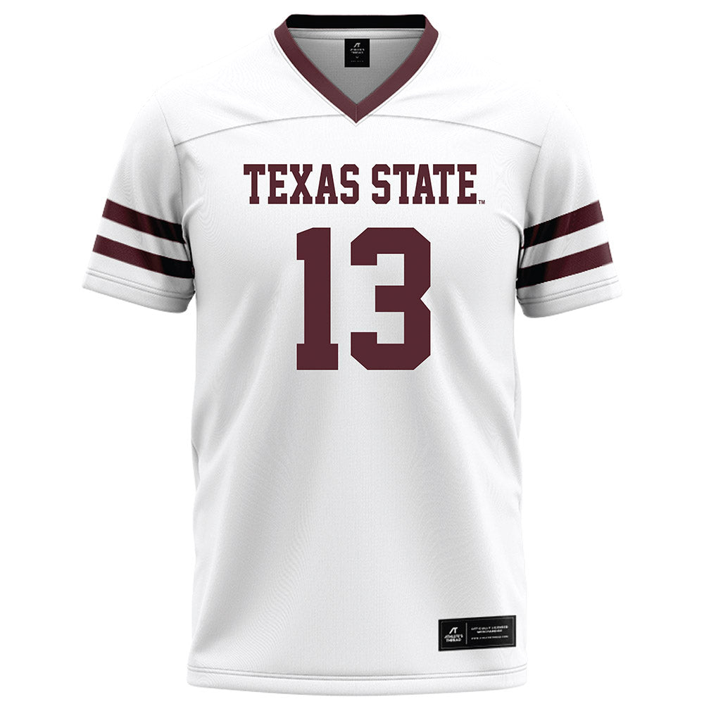 Texas State - NCAA Football : Holden Geriner - White Football Jersey-0