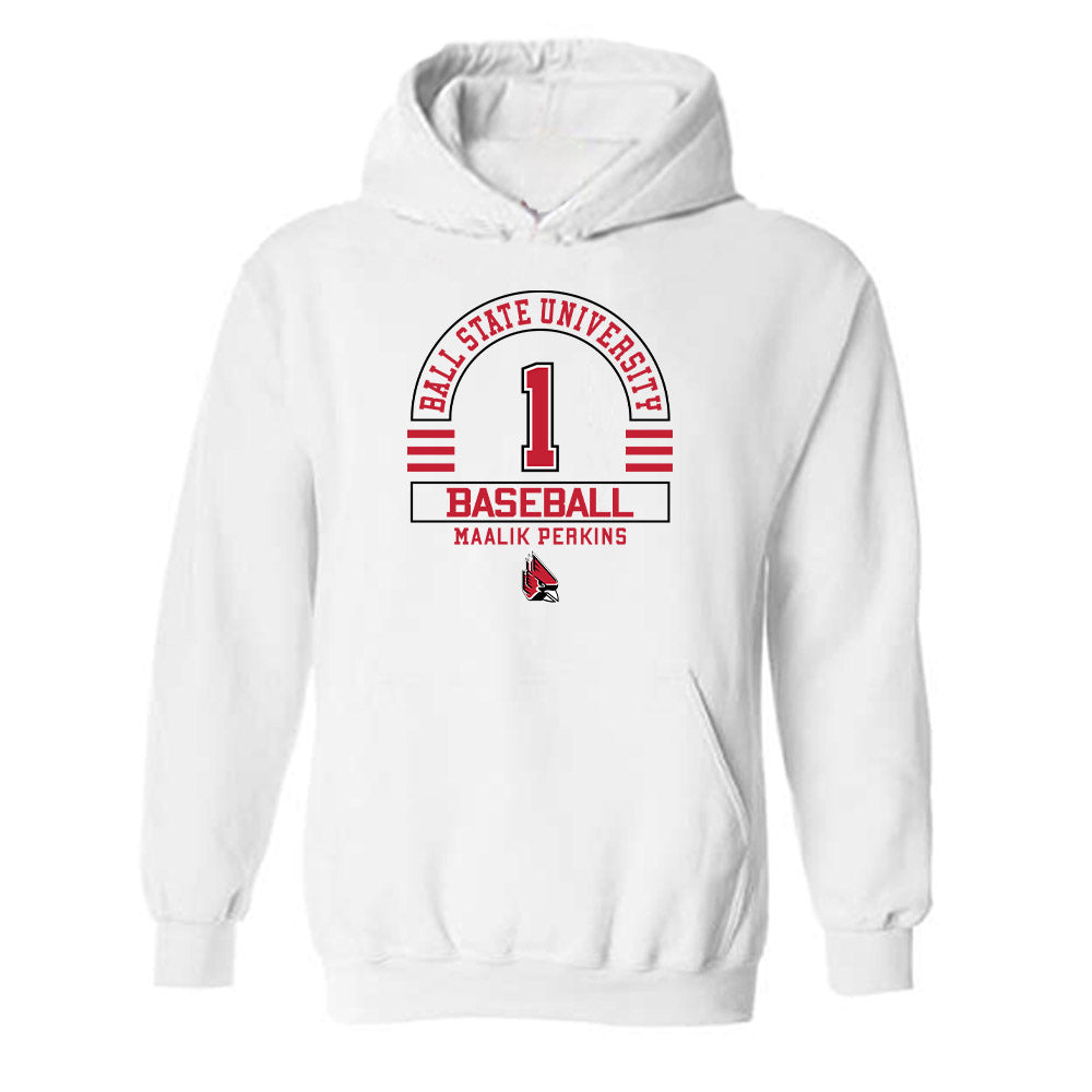 Ball State - NCAA Baseball : Maalik Perkins - Classic Fashion Shersey Hooded Sweatshirt-0
