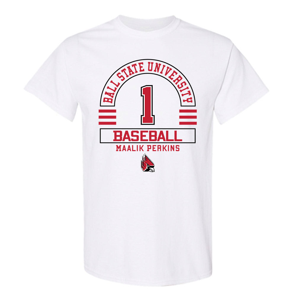 Ball State - NCAA Baseball : Maalik Perkins - Classic Fashion Shersey T-Shirt-0