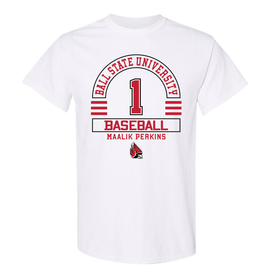 Ball State - NCAA Baseball : Maalik Perkins - Classic Fashion Shersey T-Shirt-0