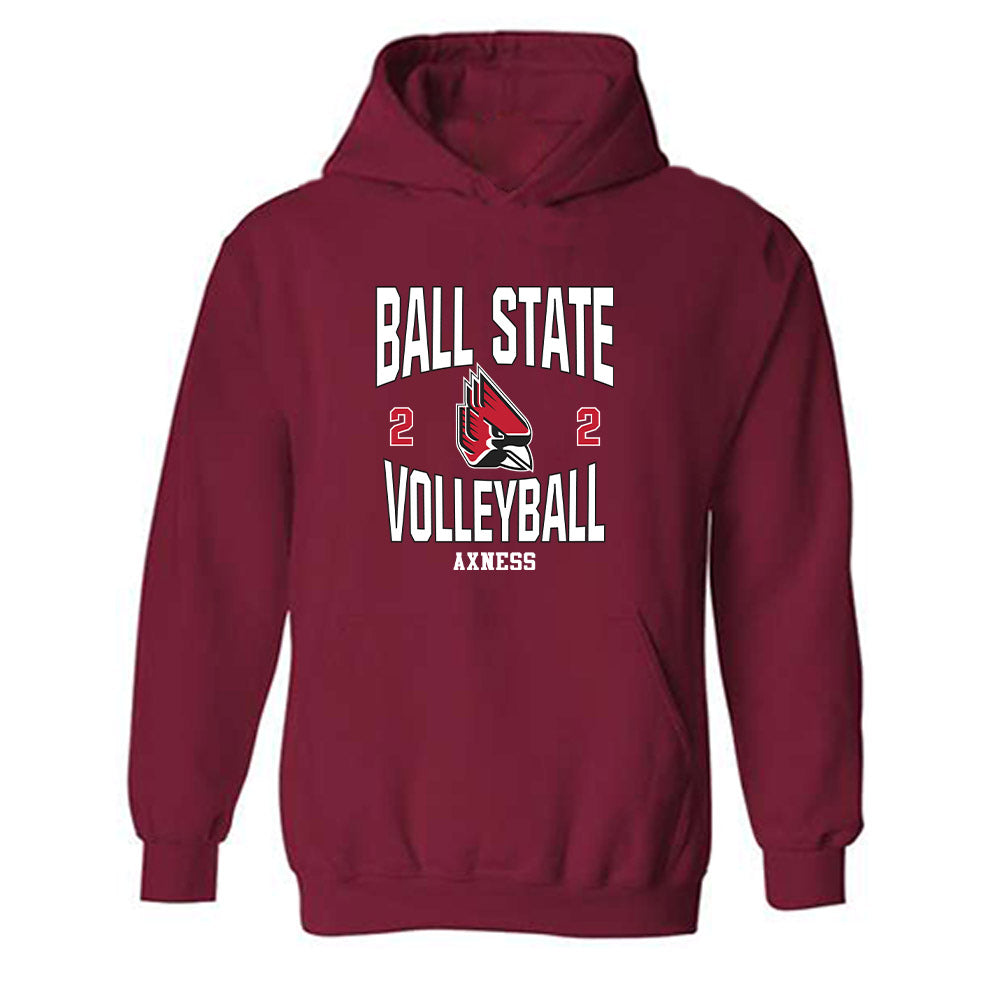 Ball State - NCAA Women's Volleyball : Reese Axness - Classic Fashion Shersey Hooded Sweatshirt-0