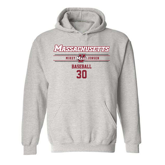 UMass - NCAA Baseball : Mikey Jensen - Classic Fashion Shersey Hooded Sweatshirt-0