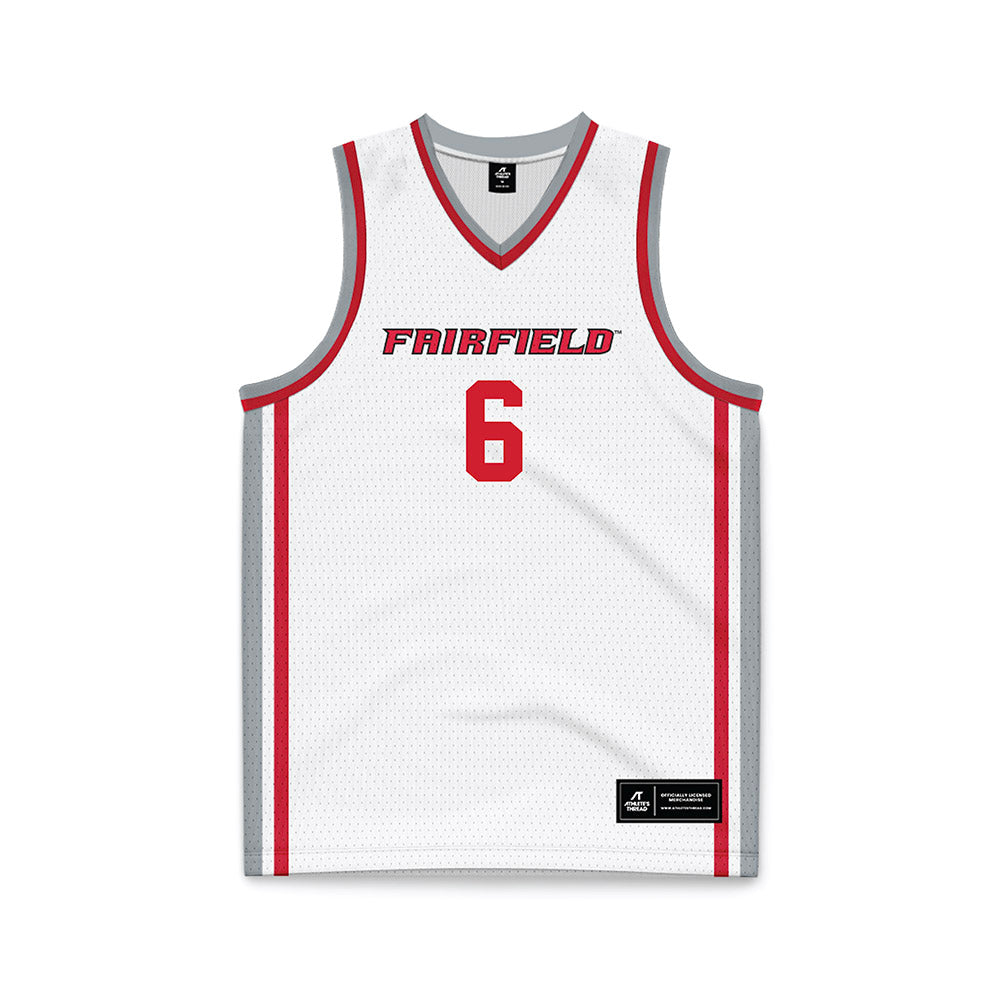 Fairfield - NCAA Men's Basketball : Aidan May - White Basketball Jersey