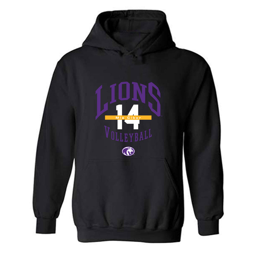 North Alabama - NCAA Women's Volleyball : Mia Cibor - Classic Fashion Shersey Hooded Sweatshirt-0