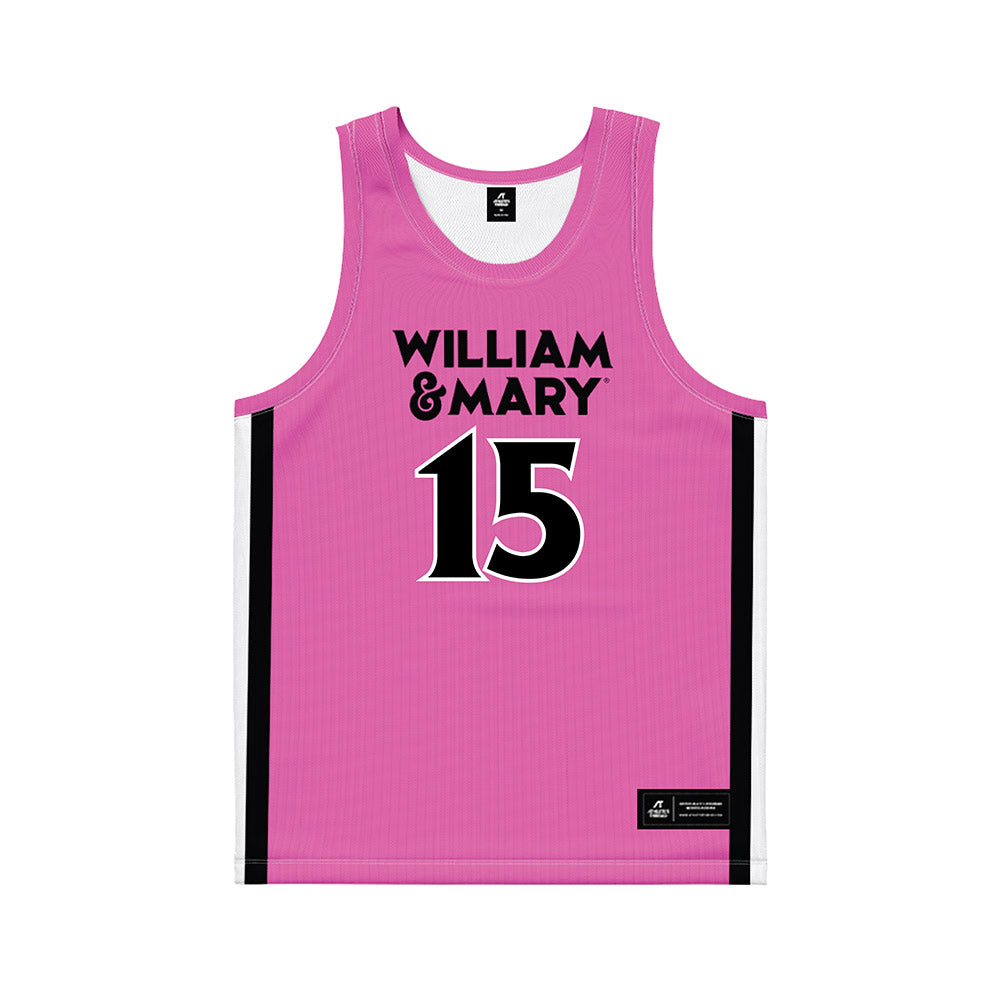 William & Mary - NCAA Women's Basketball : Amelia Basit - Pink Basketball Jersey-0