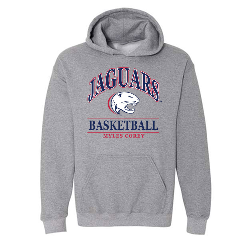 South Alabama - NCAA Men's Basketball : Myles Corey - Classic Fashion Shersey Hooded Sweatshirt-0