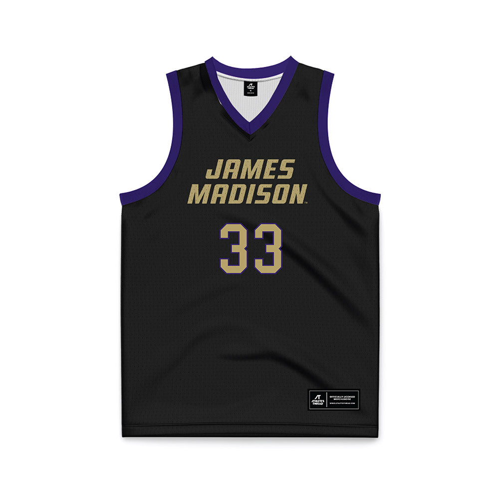JMU - NCAA Men's Basketball : Gabe Newhof - Black Basketball Jersey-0