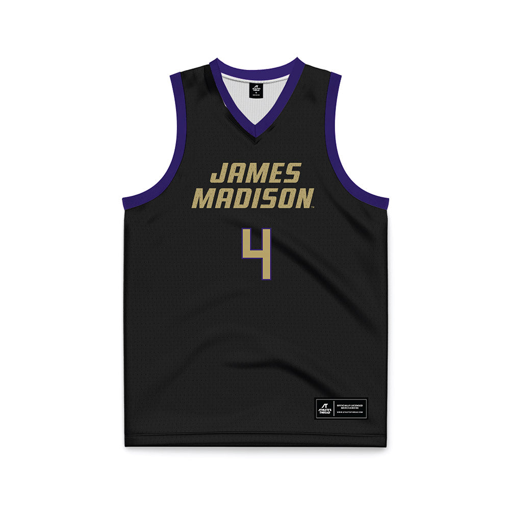 JMU - NCAA Men's Basketball : Elijah Hutchins-Everett - Black Basketball Jersey-0