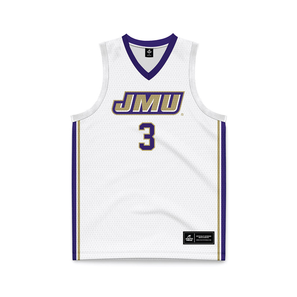 JMU - NCAA Men's Basketball : Eddie Ricks - White Basketball Jersey-0