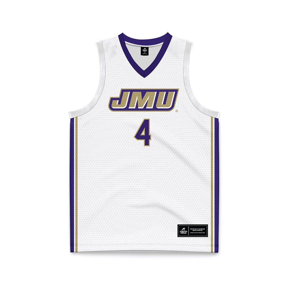 JMU - NCAA Men's Basketball : Elijah Hutchins-Everett - White Basketball Jersey-0