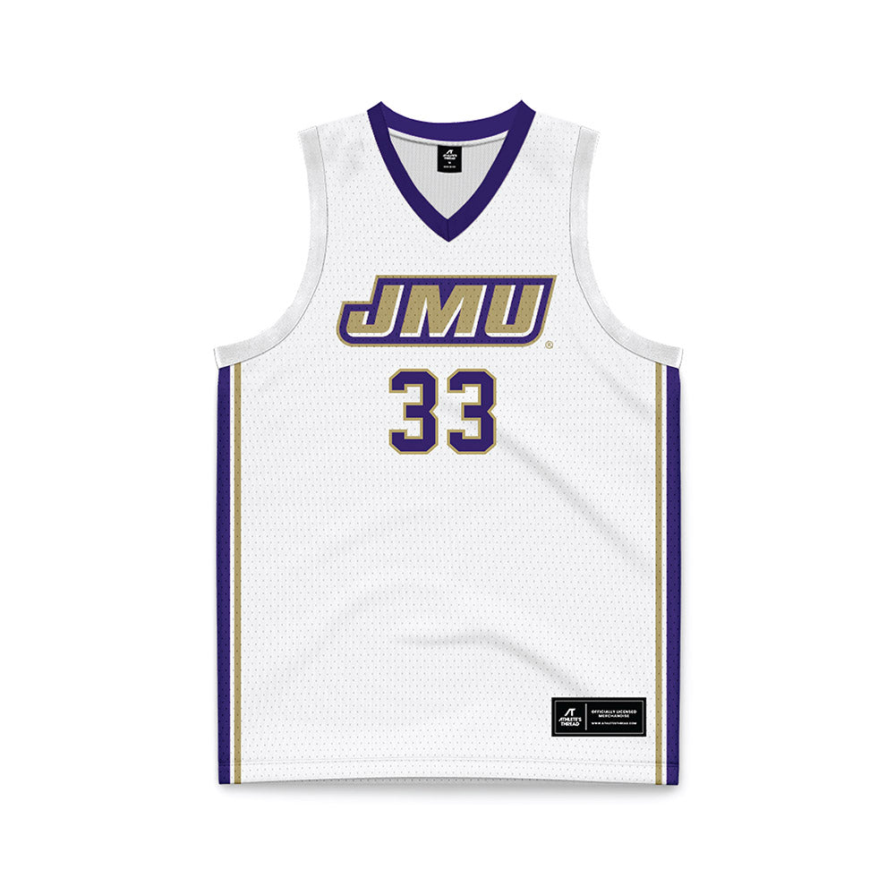 JMU - NCAA Men's Basketball : Gabe Newhof - White Basketball Jersey-0