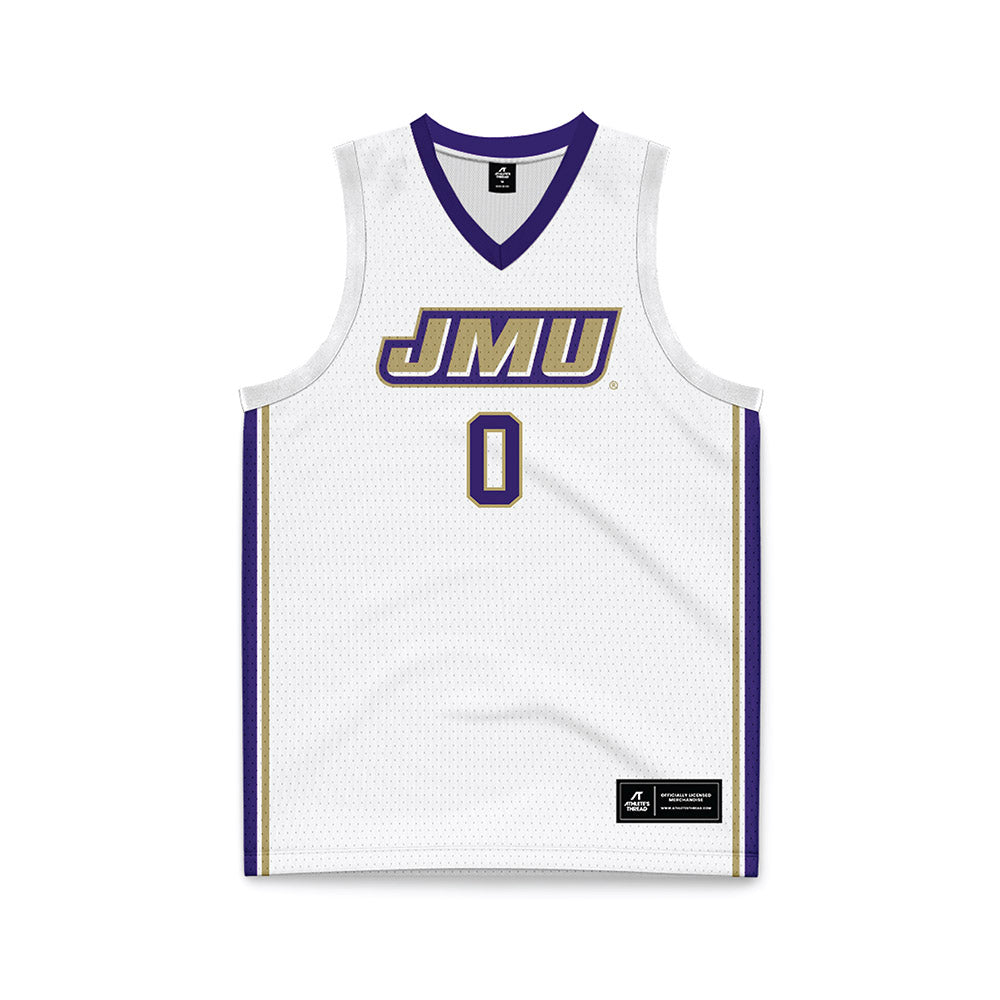 JMU - NCAA Men's Basketball : Christian Brown - White Basketball Jersey-0