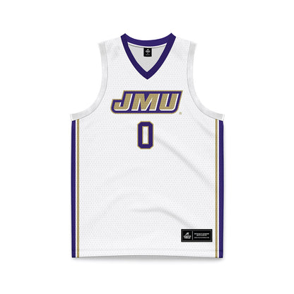 JMU - NCAA Men's Basketball : Christian Brown - White Basketball Jersey-0