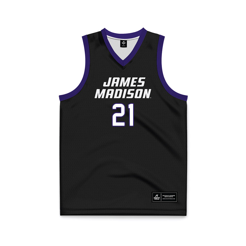 JMU - NCAA Women's Basketball : Zakiya Stephenson - Black Basketball Jersey-0