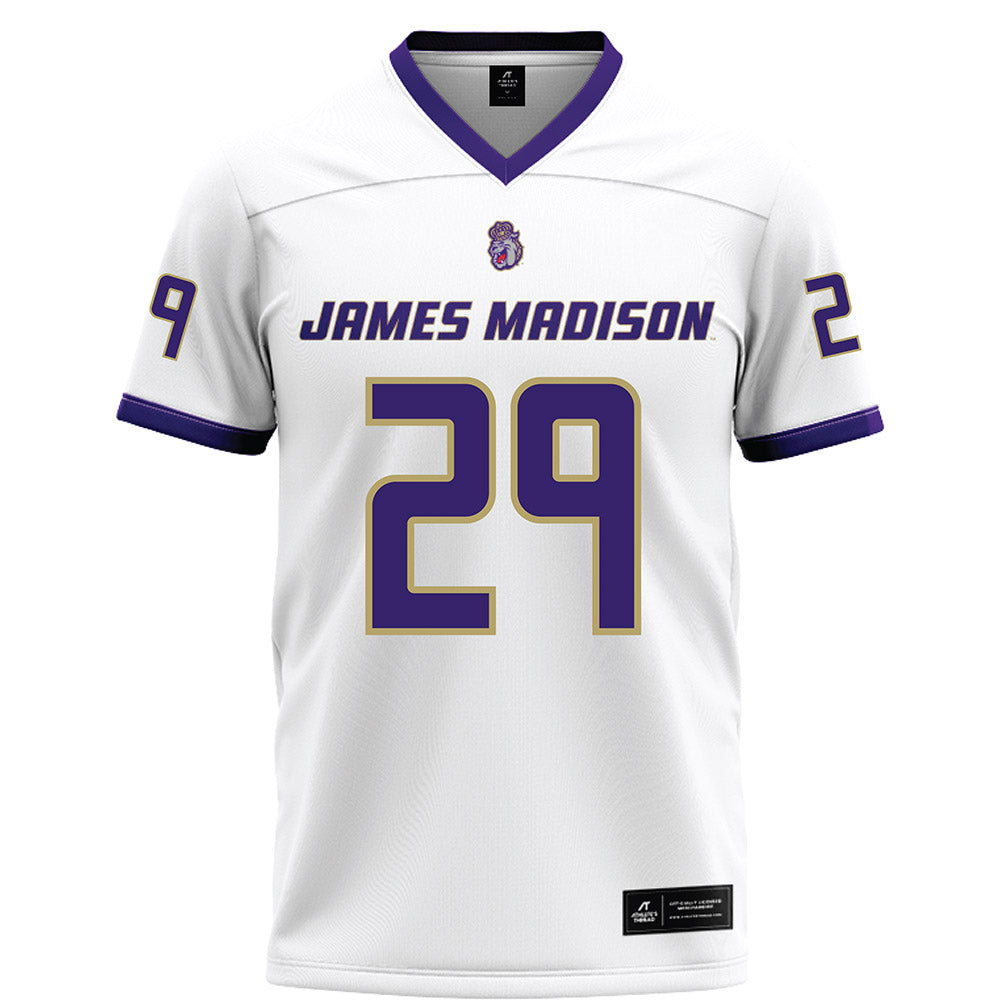 JMU - NCAA Football : Tre Leonard - White Football Jersey-0