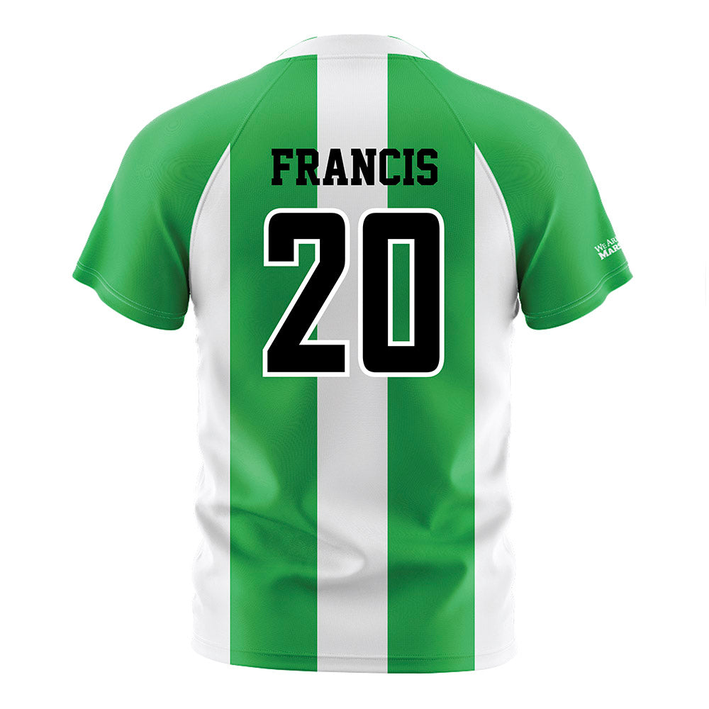 Marshall - NCAA Men's Soccer : Keaviano Francis - Green/White Stripes Soccer Jersey-1