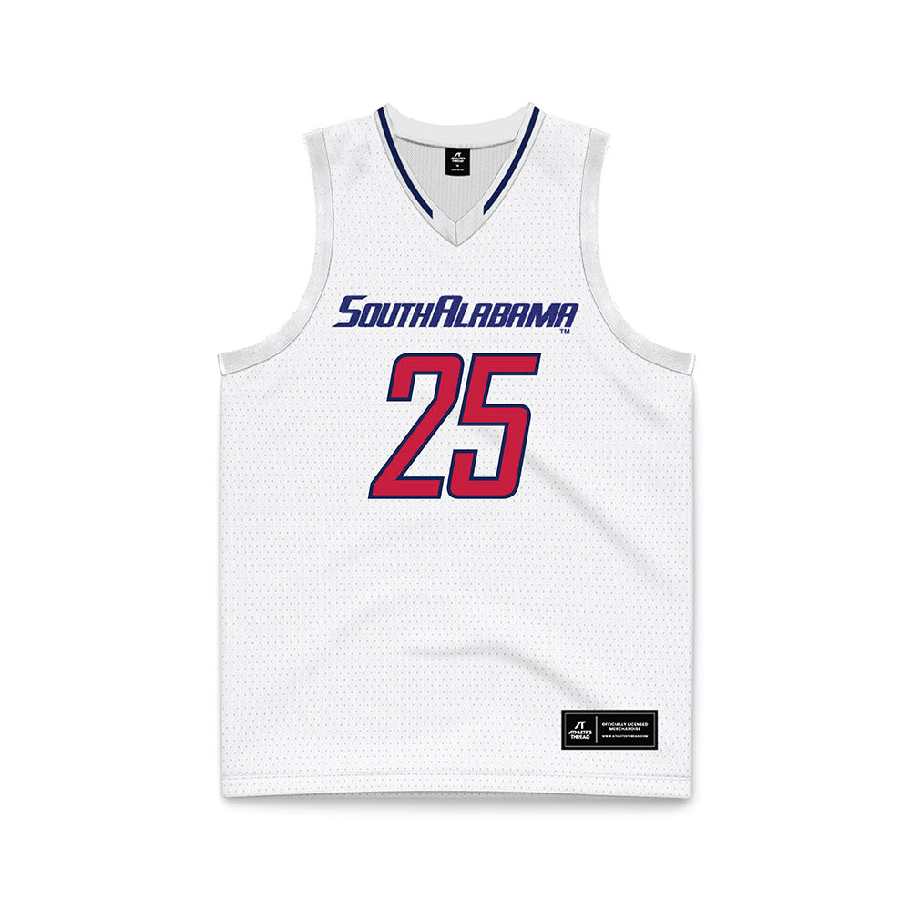 South Alabama - NCAA Men's Basketball : Judah Brown - White Basketball Jersey