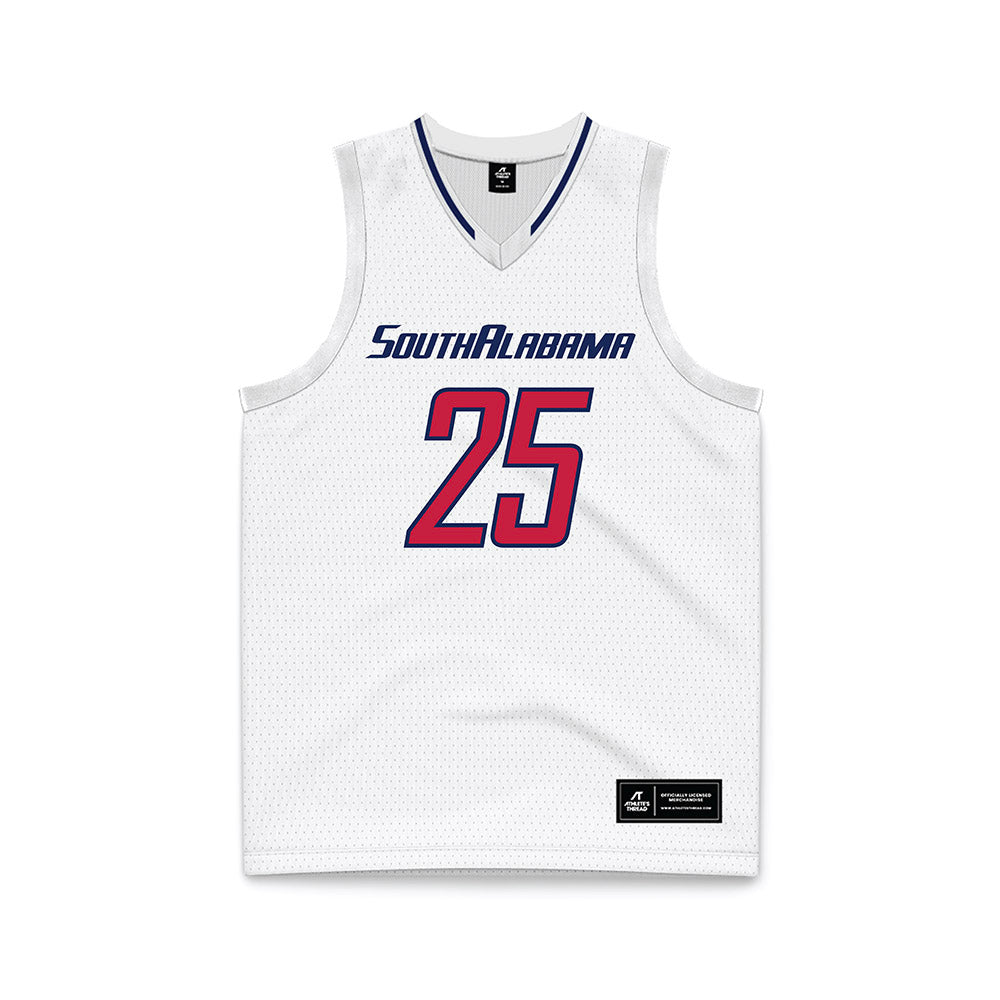 South Alabama - NCAA Men's Basketball : Judah Brown - White Basketball Jersey-0