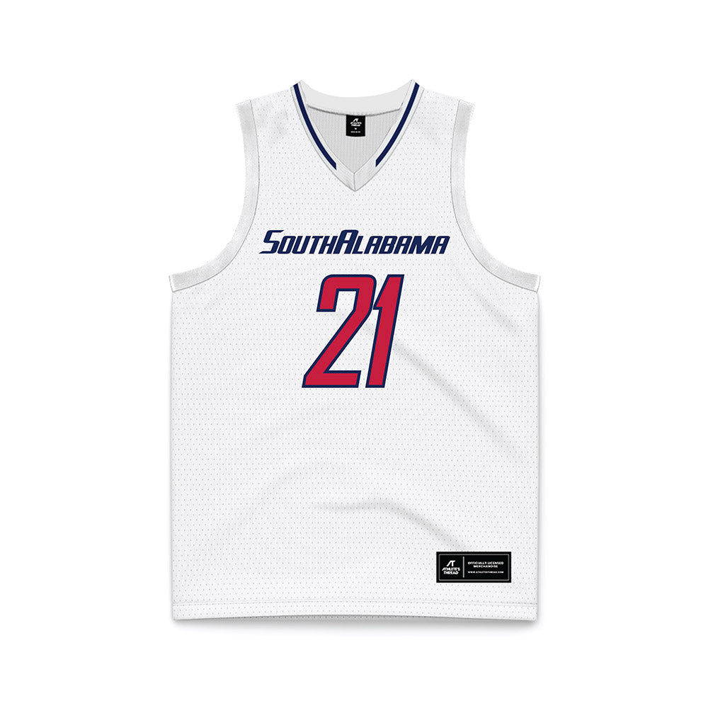 South Alabama - NCAA Men's Basketball : Ethan Kizer - White Basketball Jersey-0
