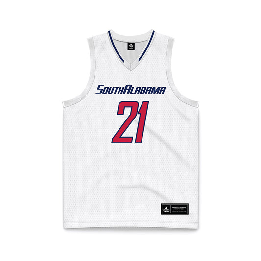 South Alabama - NCAA Men's Basketball : Ethan Kizer - White Basketball Jersey-0