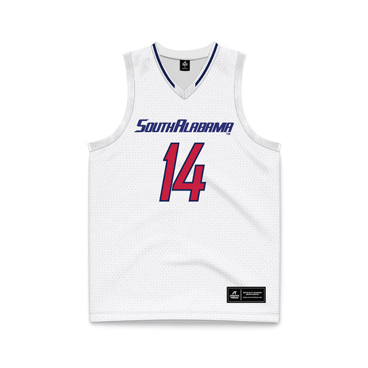 South Alabama - NCAA Men's Basketball : John Broom - White Basketball Jersey-0