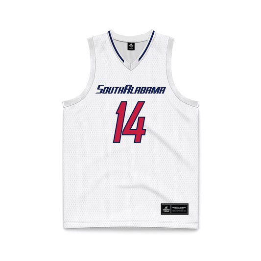 South Alabama - NCAA Men's Basketball : John Broom - White Basketball Jersey-0