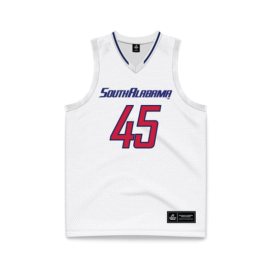 South Alabama - NCAA Men's Basketball : Samuel Tabe - White Basketball Jersey