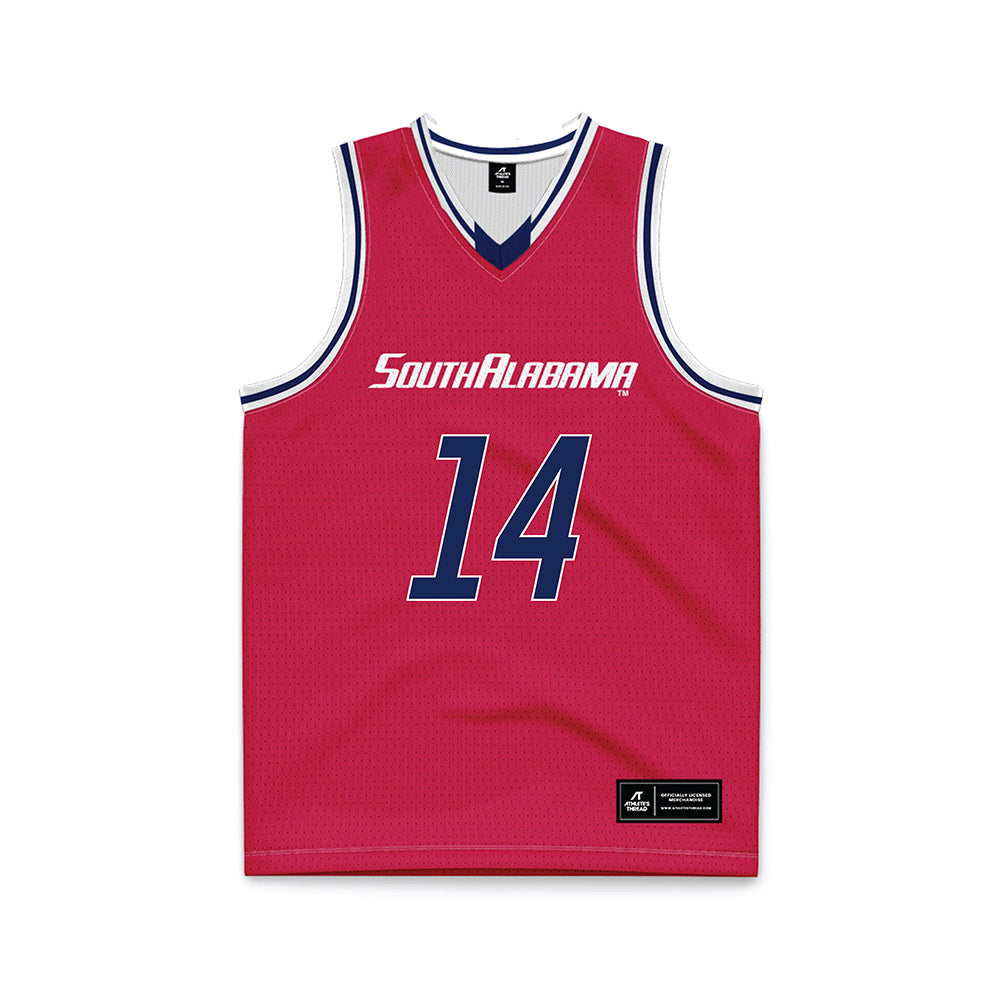 South Alabama - NCAA Men's Basketball : John Broom - Red Basketball Jersey-0