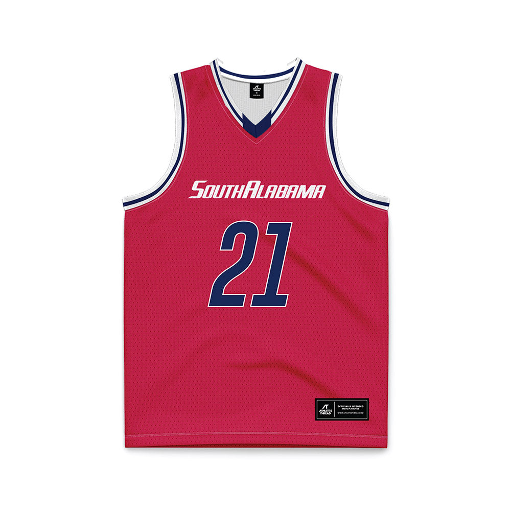 South Alabama - NCAA Men's Basketball : Ethan Kizer - Red Basketball Jersey-0