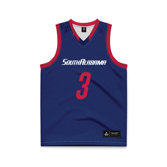 South Alabama - NCAA Men's Basketball : Elijah Ormiston - Blue Basketball Jersey-0