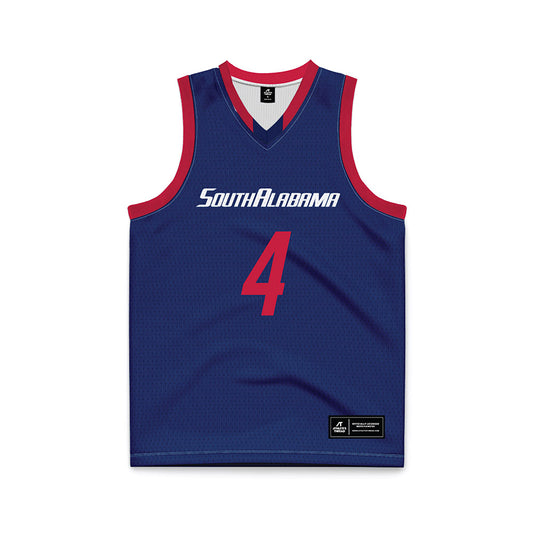 South Alabama - NCAA Men's Basketball : Smurf Millender - Blue Basketball Jersey-0