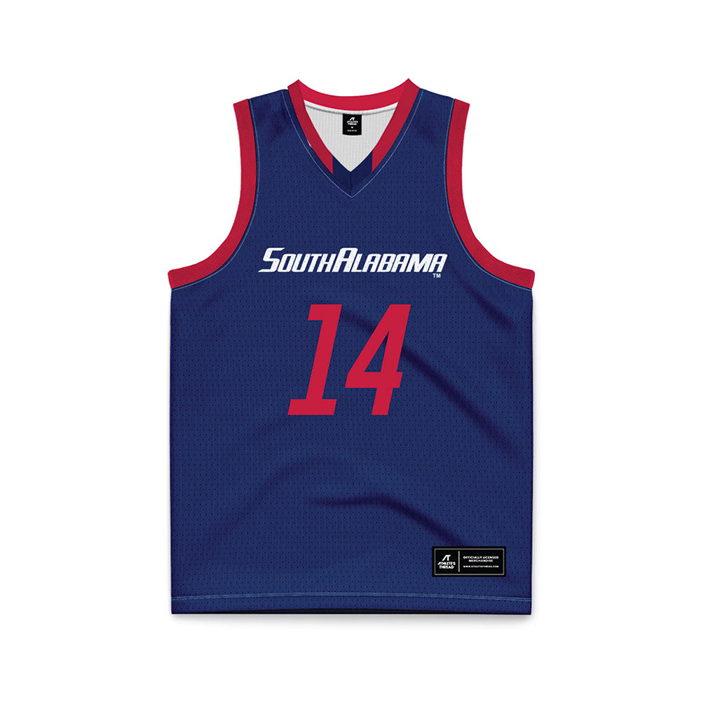 South Alabama - NCAA Men's Basketball : John Broom - Blue Basketball Jersey-0