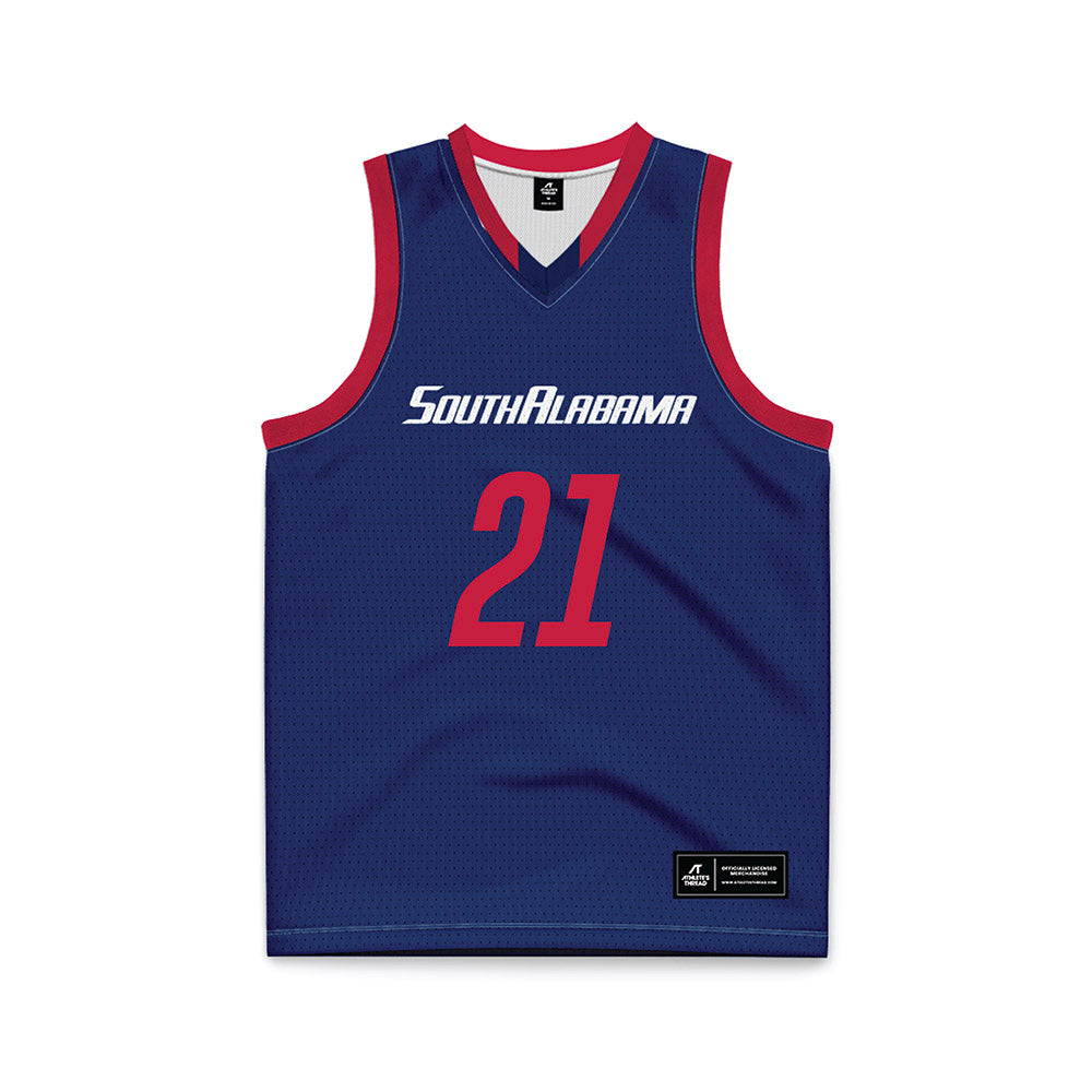 South Alabama - NCAA Men's Basketball : Ethan Kizer - Blue Basketball Jersey-0