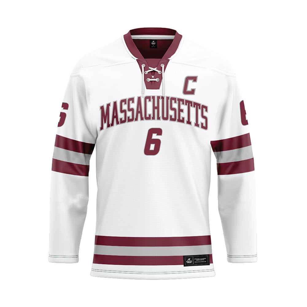 UMass - NCAA Men's Ice Hockey : Lucas Olvestad - White Hockey Jersey-0