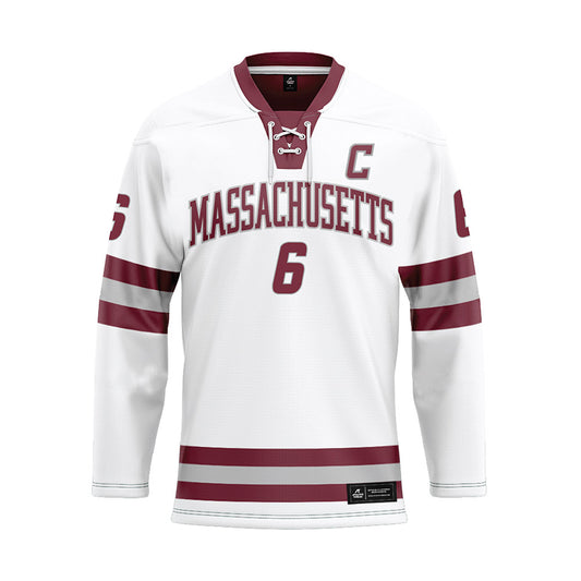 UMass - NCAA Men's Ice Hockey : Lucas Olvestad - White Hockey Jersey-0