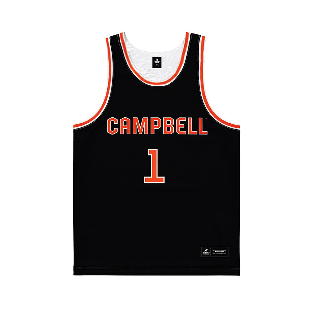Campbell - NCAA Men's Basketball : Tasos Cook - Black Basketball Jersey