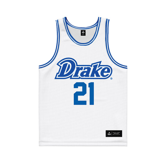 Drake - NCAA Men's Basketball : Andrew Alia - White Basketball Jersey-0