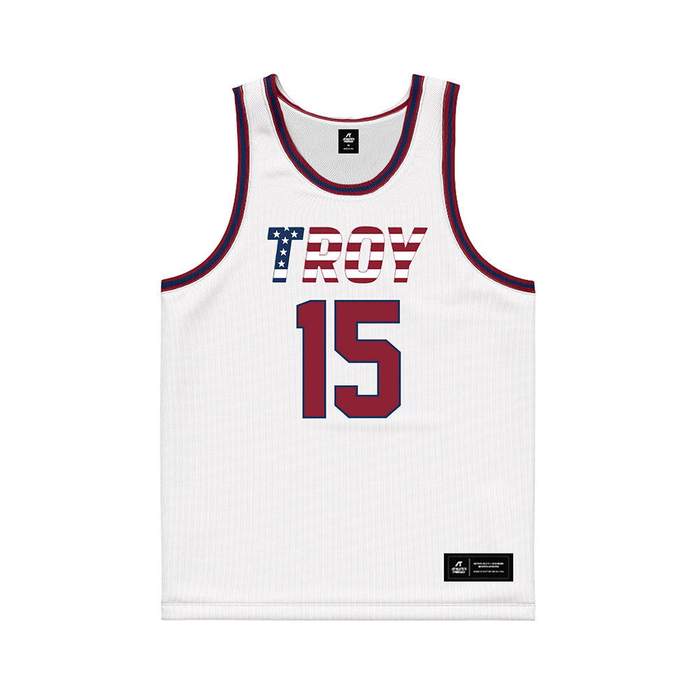 Troy - NCAA Women's Basketball : Jasmine Timmons - White Patriotic Basketball Jersey-0